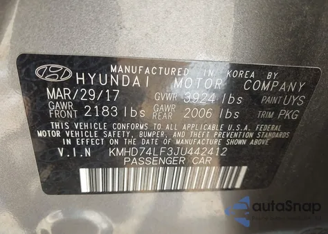 2018 Hyundai Elantra Se from USA, damaged, VIN KMHD74LF3JU442412